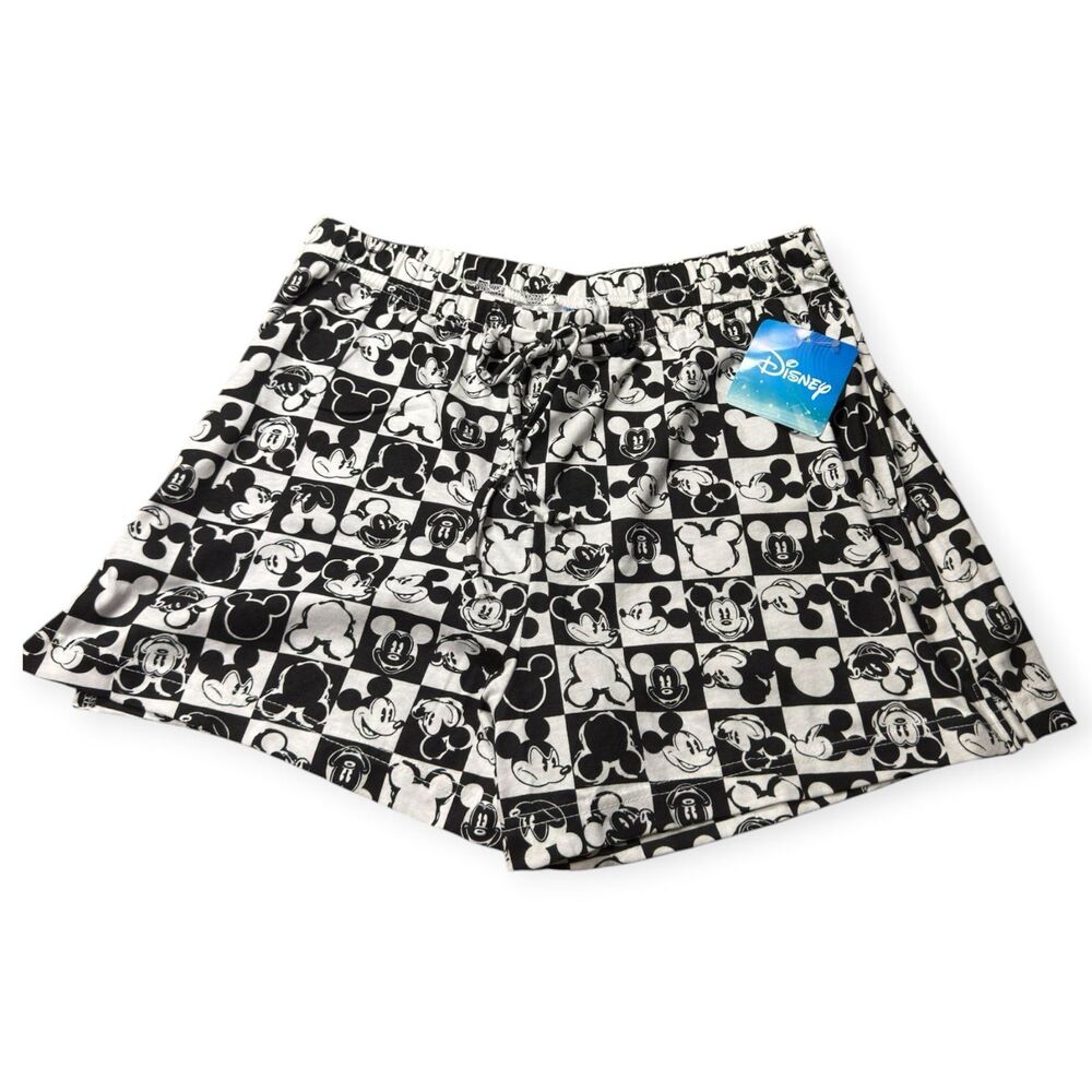 Disney Mickey Mouse Pajama Shorts Black White Mickey Pattern Kids Size L BNWT